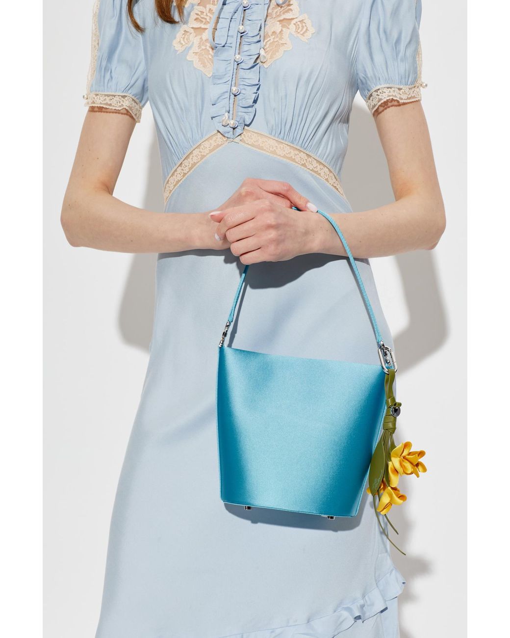 Self-Portrait Blue Satin Bag With Keychain