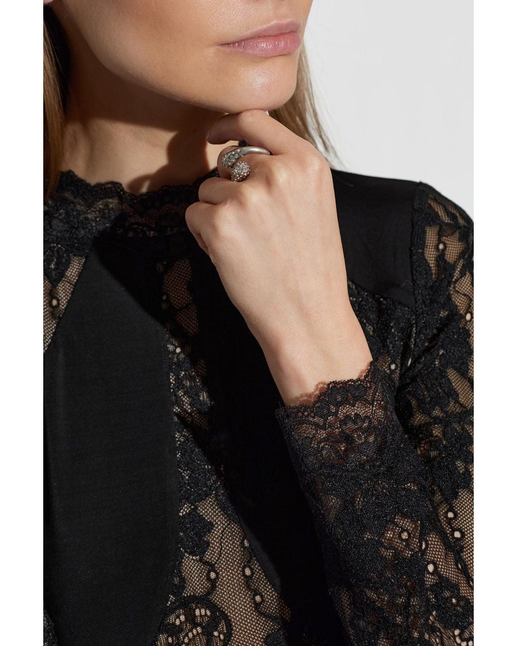 Jimmy Choo White Brass Ring With Crystals