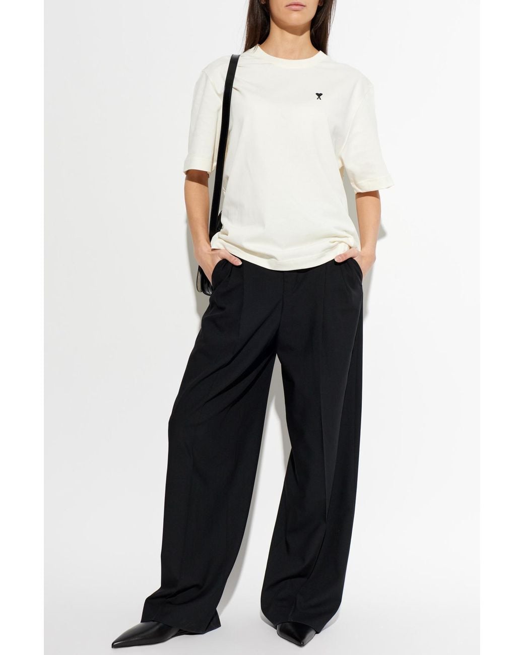 AMI Black Straight-Leg Wool Trousers
