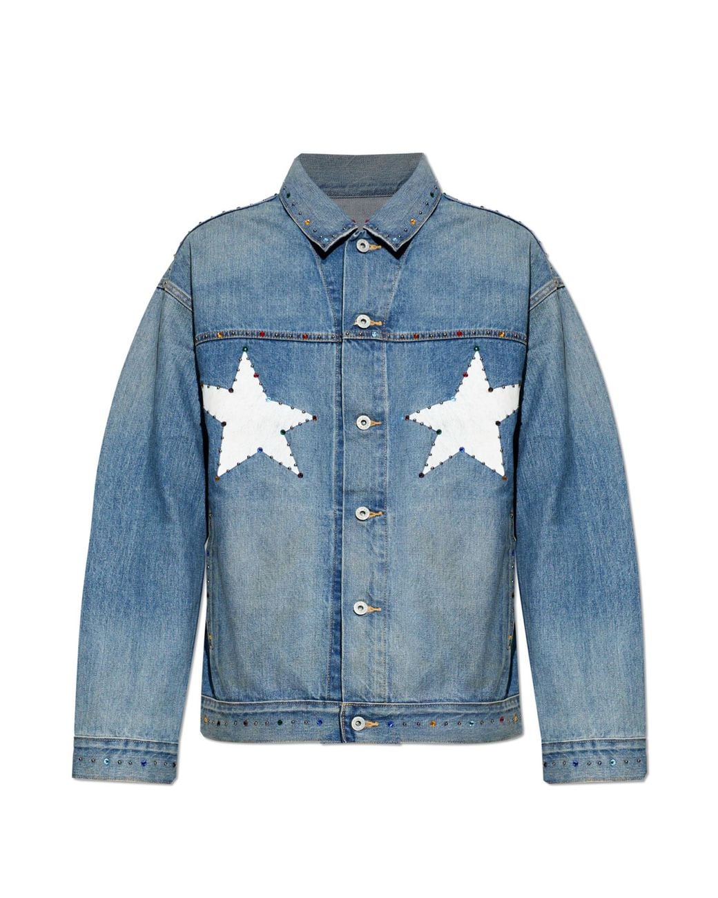 A Bathing Ape Blue Denim Jacket With Shimmering Appliqués for men