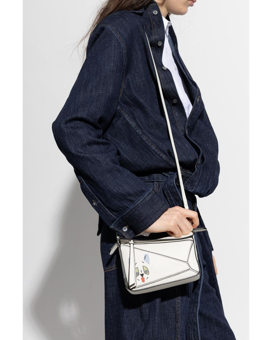 Loewe White 'Puzzle Futurist Cat Mini' Hand Bag