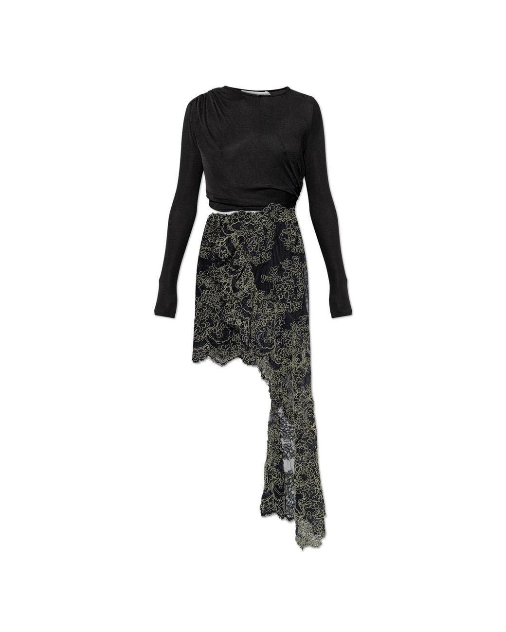 Christopher Esber Black Asymmetrical Dress With A Lace Hem