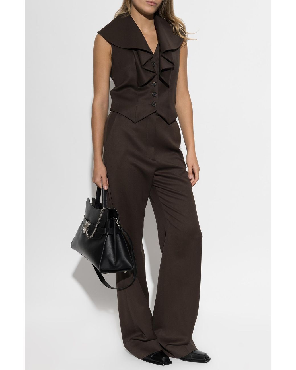 McQueen Brown Wool Pleated Trousers
