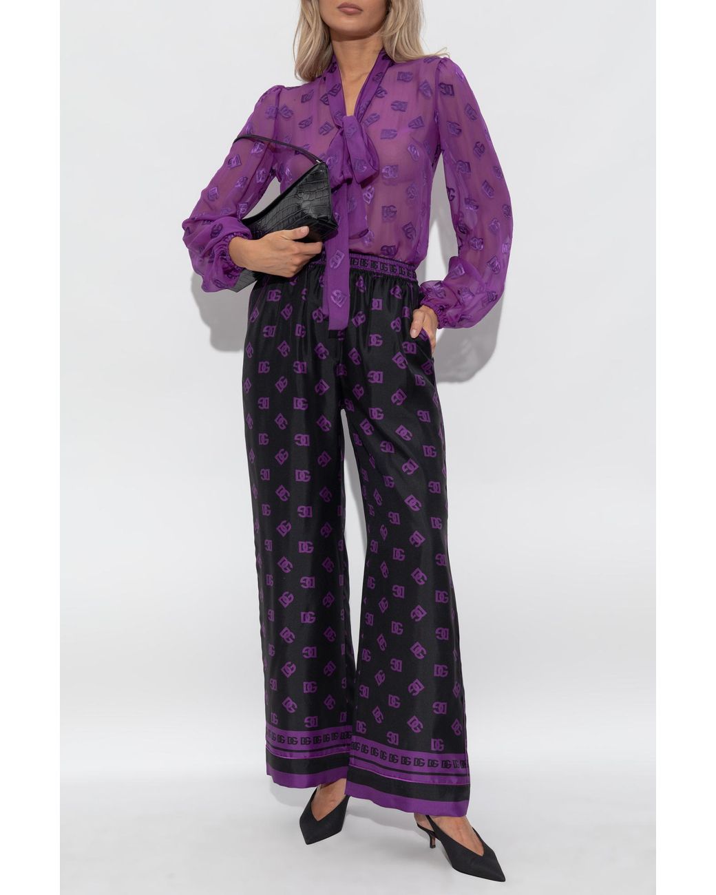 Dolce & Gabbana Blue Silk Trousers With Monogram