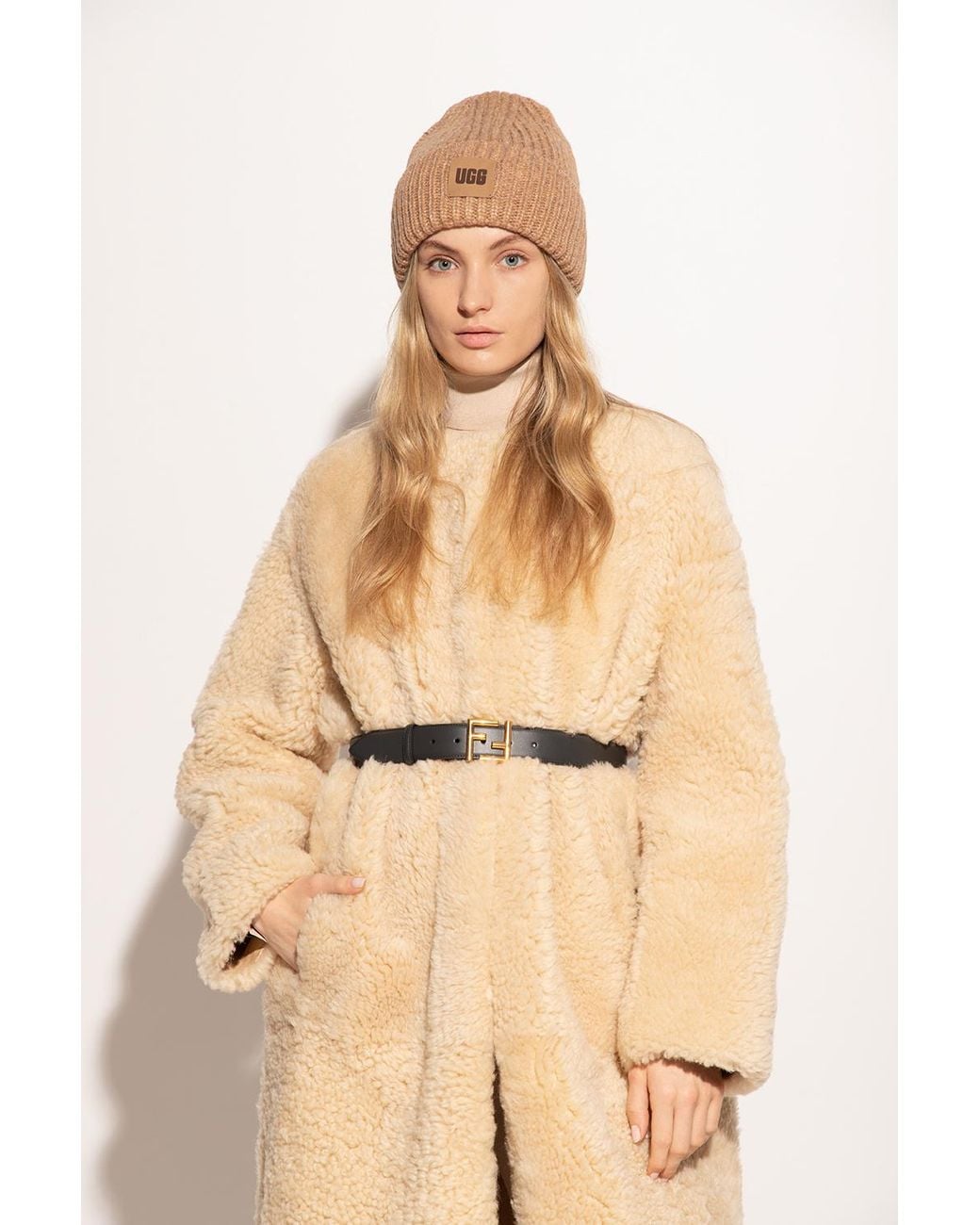 Ugg Natural Ribbed Hat With Logo