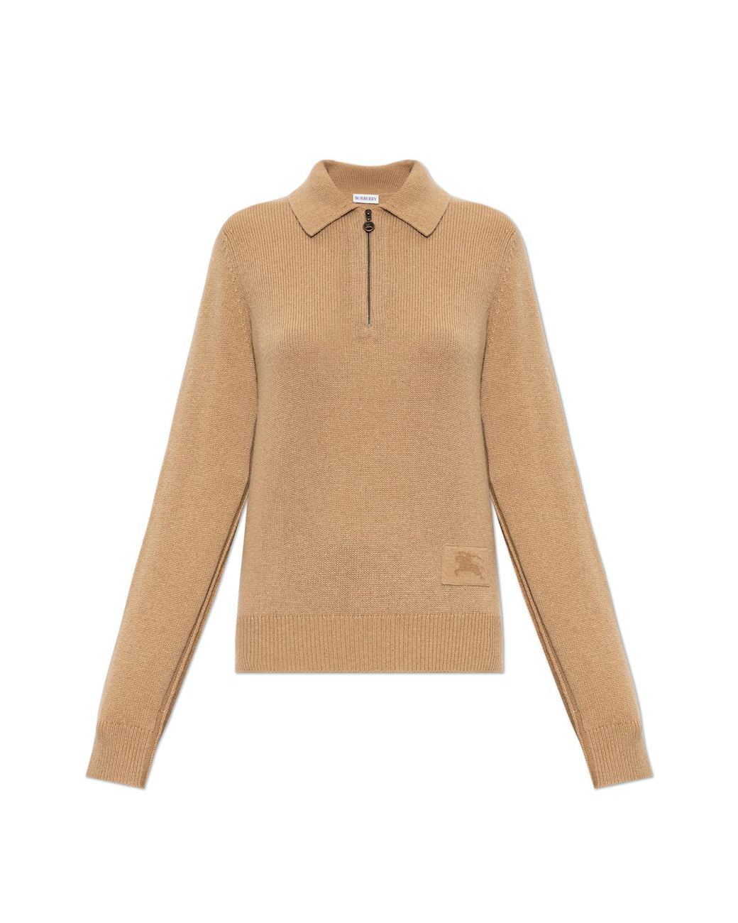 Burberry Natural Cashmere Polo Sweater With Long Sleeves