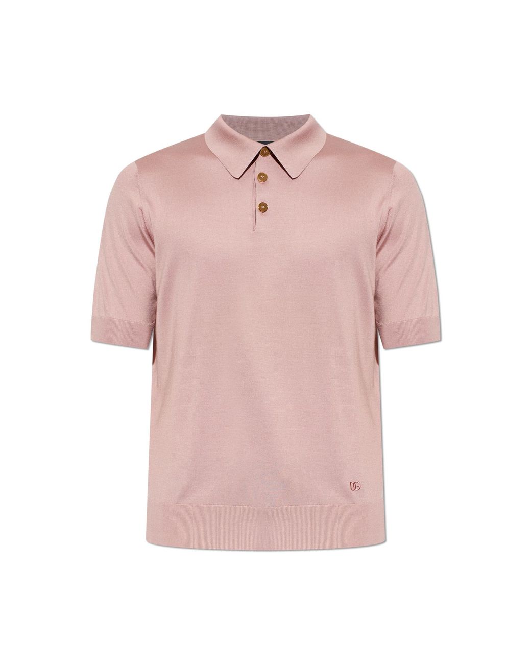 Dolce & Gabbana Pink Silk Polo Shirt With Embroidered Logo for men