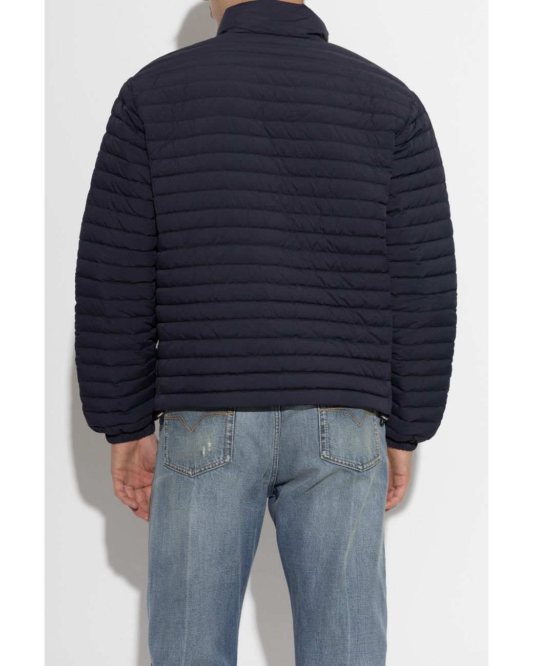 Versace Blue Puffer Jacket With Embroidered Logo for men