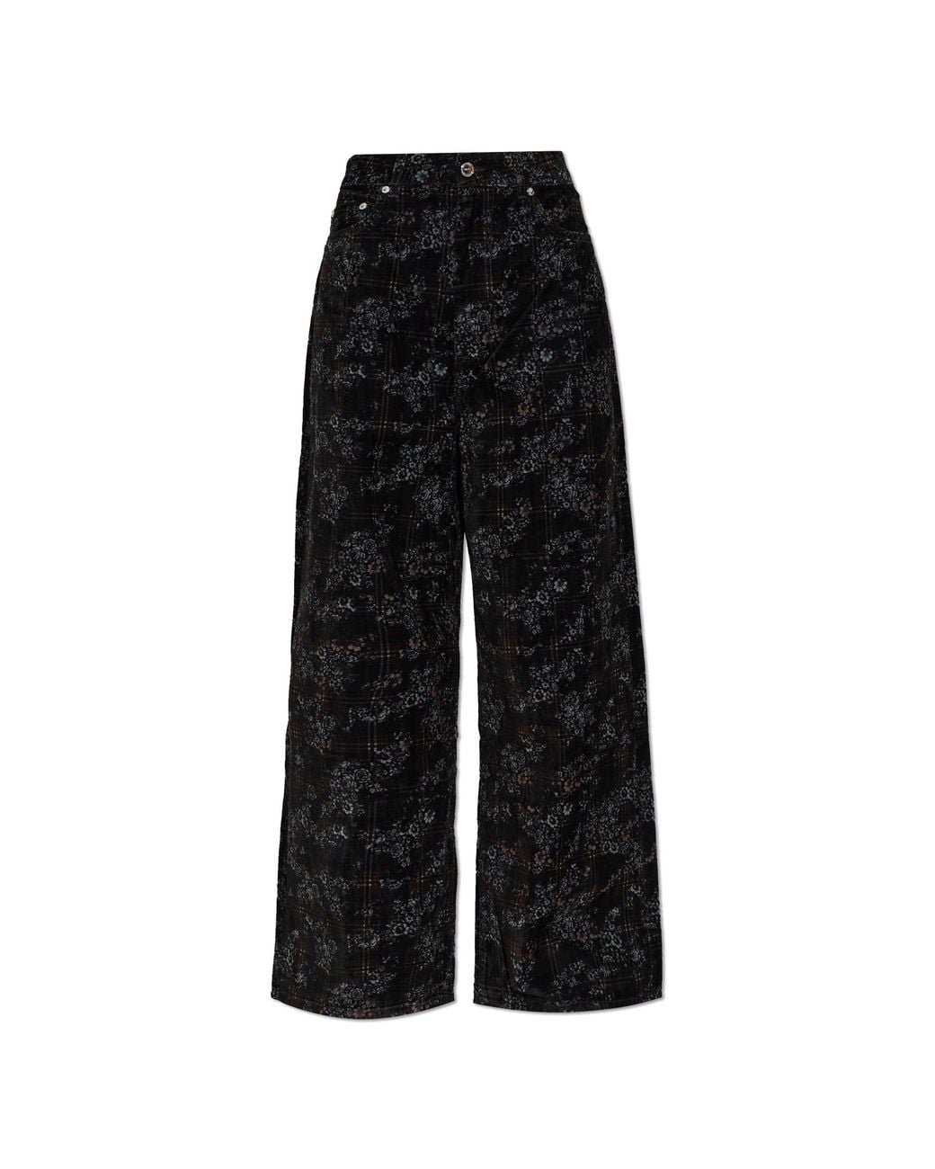 Ganni Black Velvet Floral-Patterned Trousers