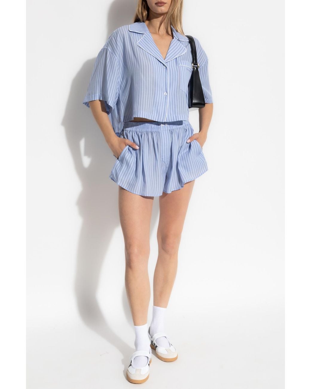 T By Alexander Wang Blue Loose-Fit Shirt With A Striped Pattern
