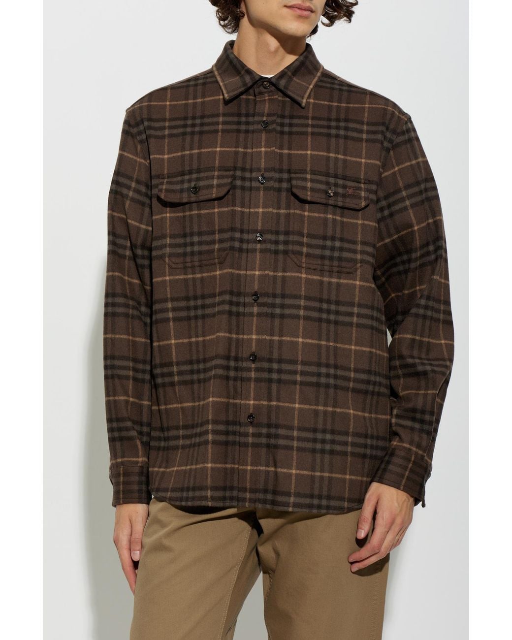 Burberry Brown Wool Shirt 'Cadoc' for men