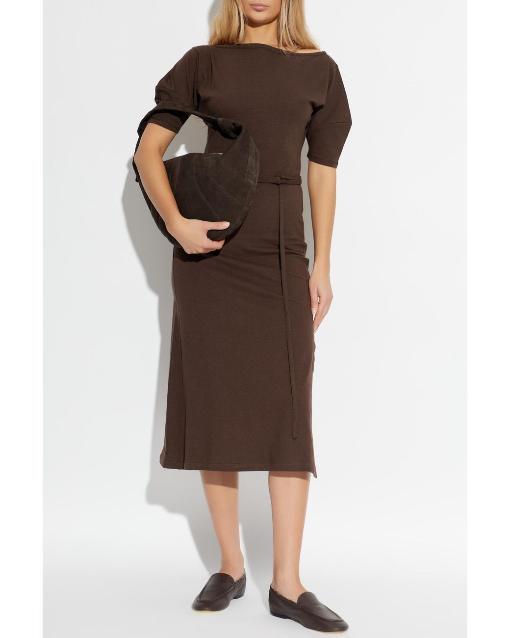Lemaire Brown Cotton Dress With Short Sleeves