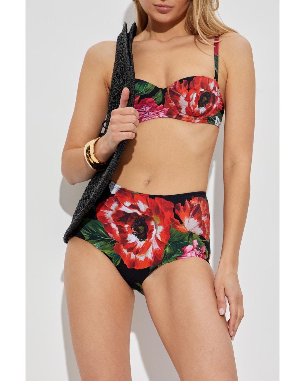 Dolce & Gabbana White Two-Piece Swimsuit With Floral Motif