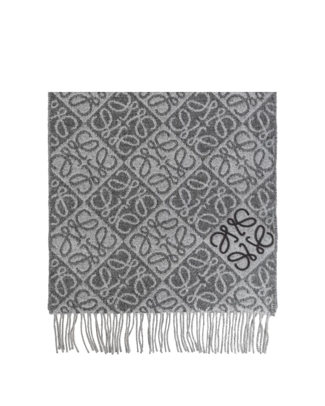 Loewe Gray Wool Scarf With Monogram