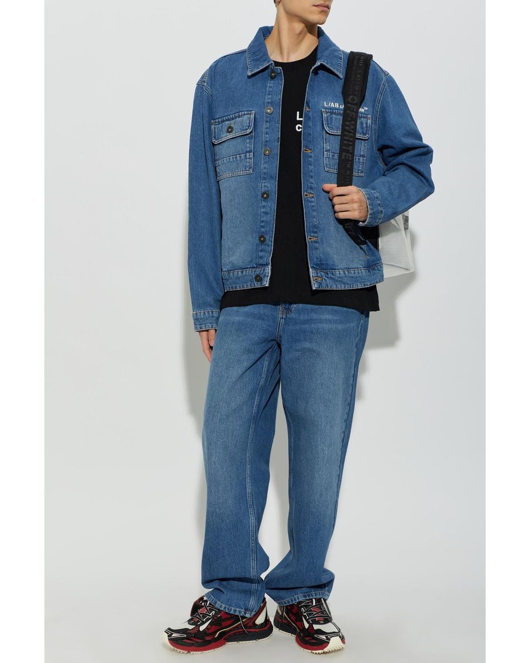 LAB C.O. OFF WHITE Blue Ab C/O Off- Denim Jacket With Printed Logo for men