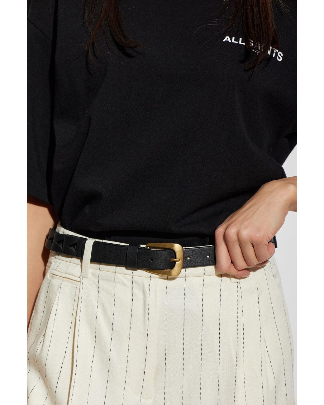 AllSaints Black Leather Belt With Decorative Braid