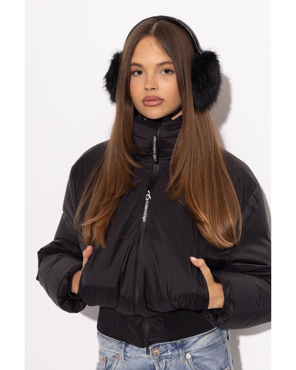 Balenciaga Black Fur Earmuffs With Logo