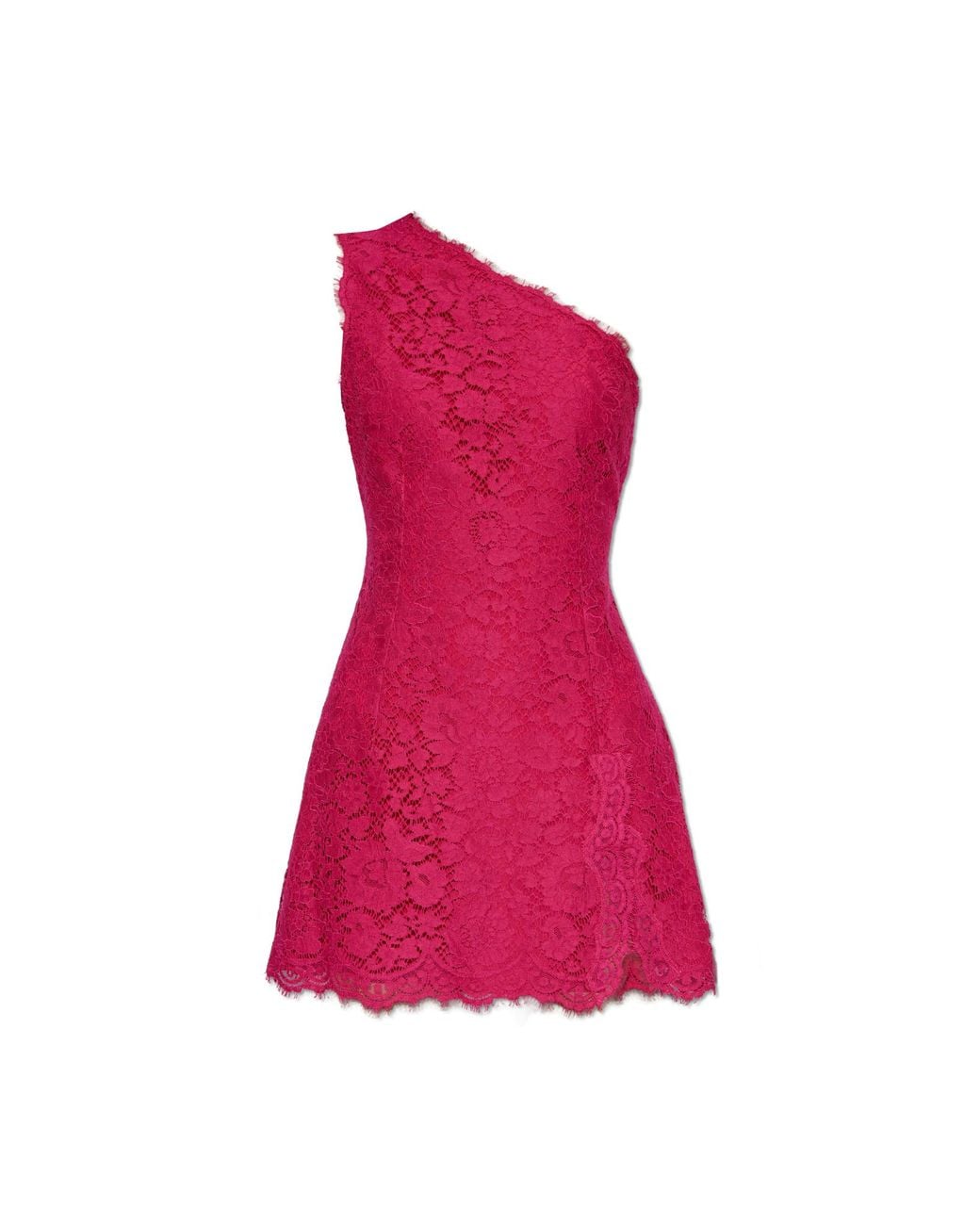 Dolce & Gabbana Pink Lace Dress With Off-The-Shoulder Design