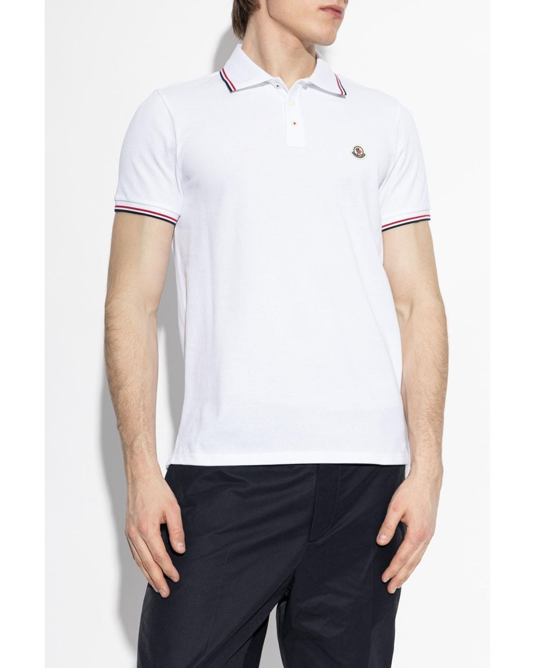 Moncler Blue Polo Shirt With Logo Patch for men