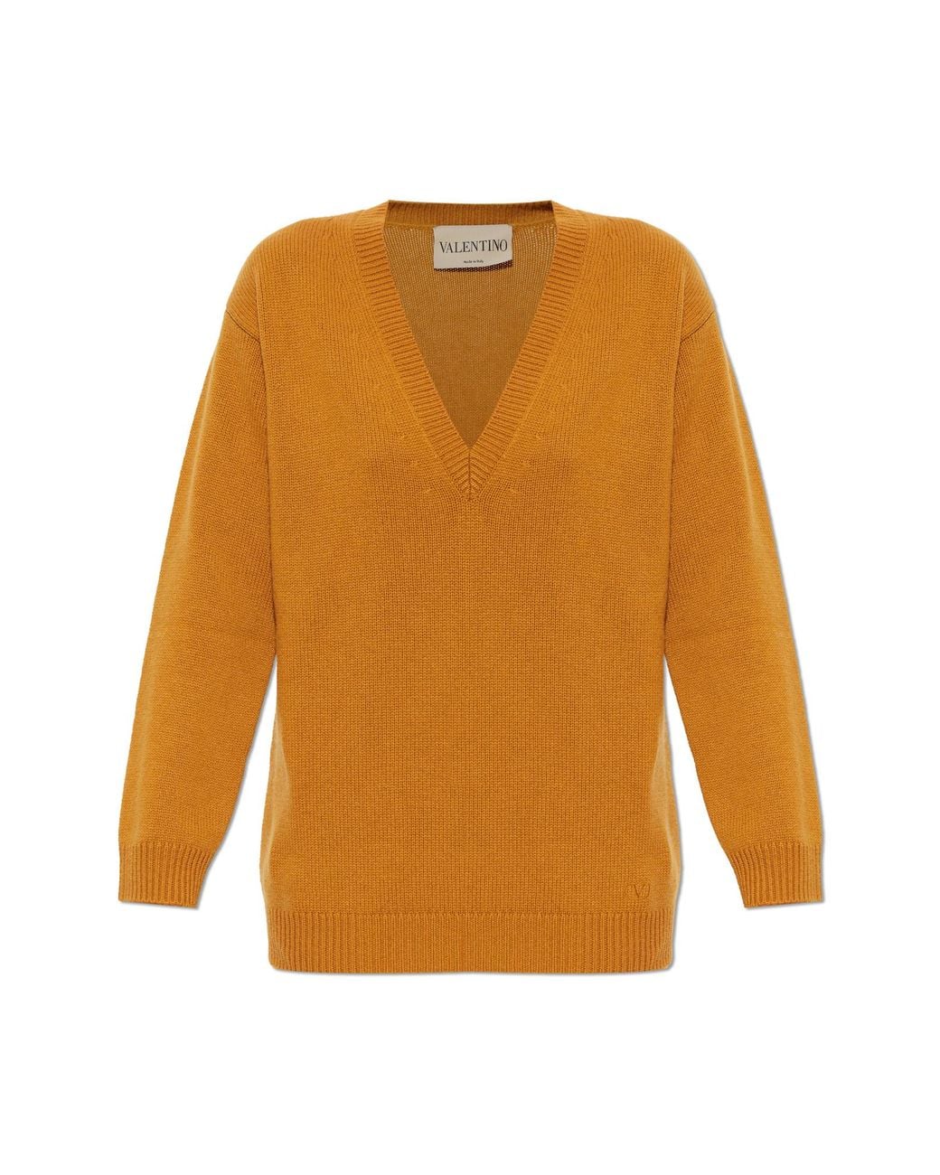 Valentino Garavani Orange Cashmere V-Neck Sweater