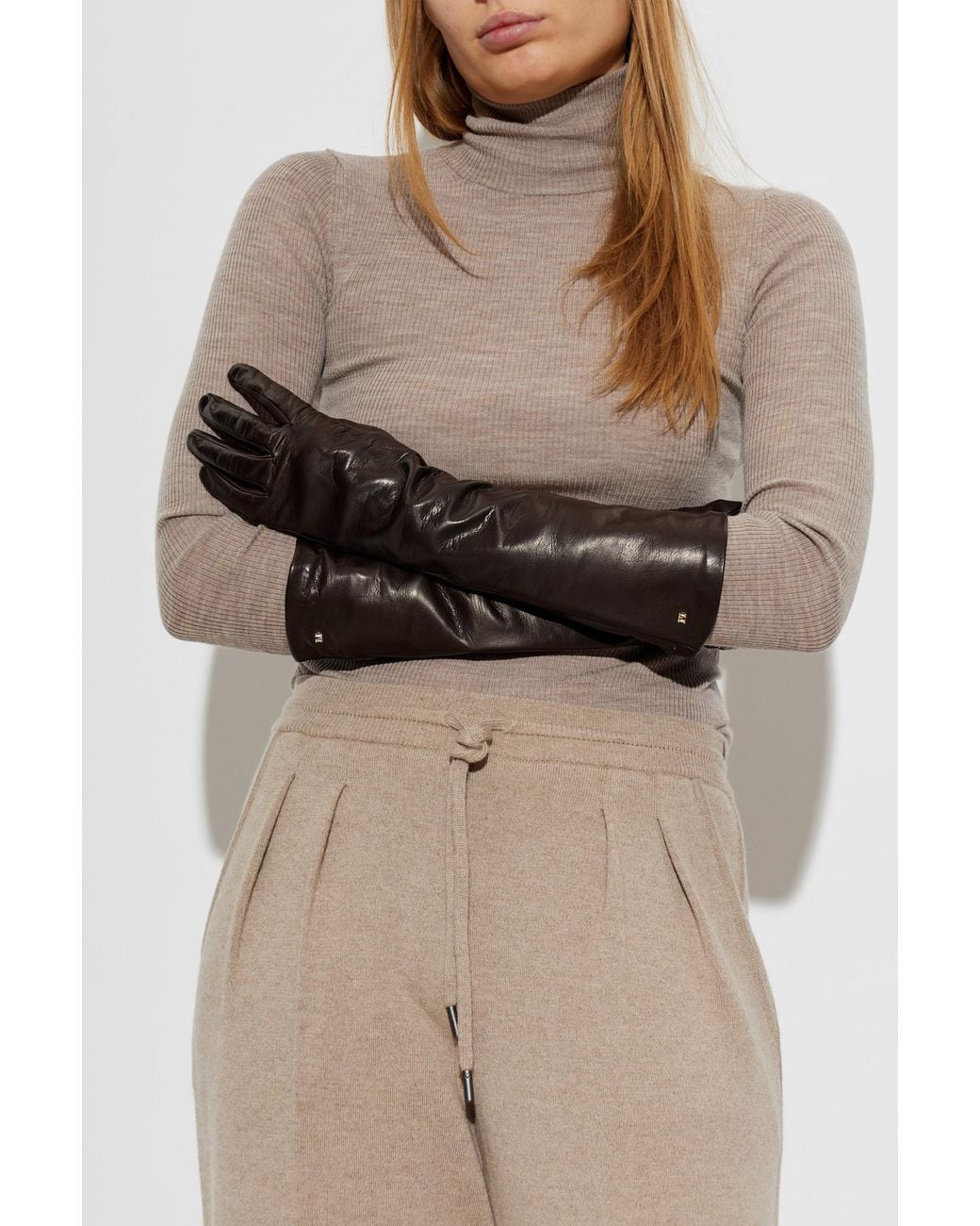Max Mara Black Leather Gloves 'Afidee'
