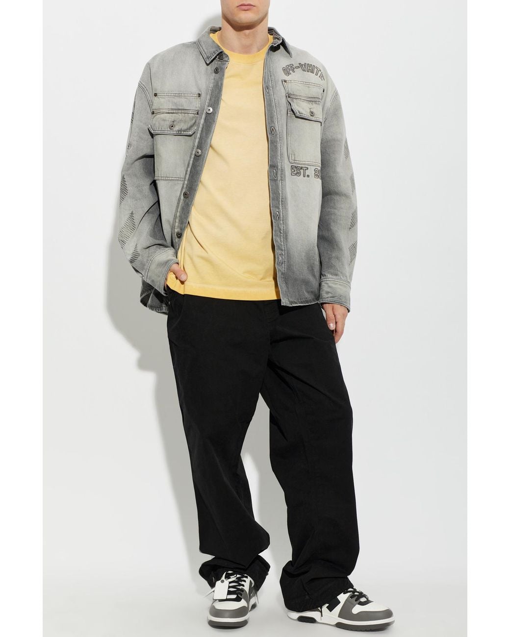 Off-White c/o Virgil Abloh Yellow T-Shirt With Embroidered Logo for men