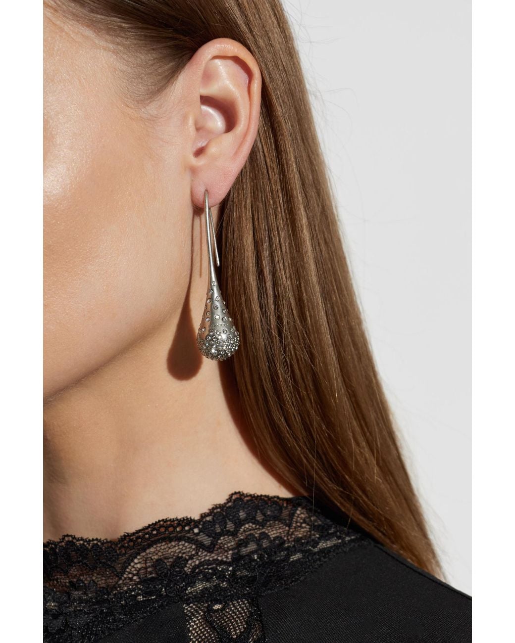 Jimmy Choo White Brass Earrings With Shimmering Crystals