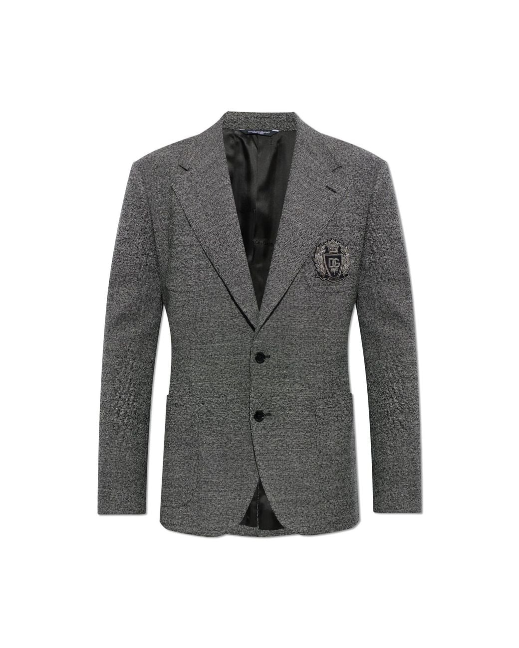 Dolce & Gabbana Gray Wool Blazer With Appliqué for men