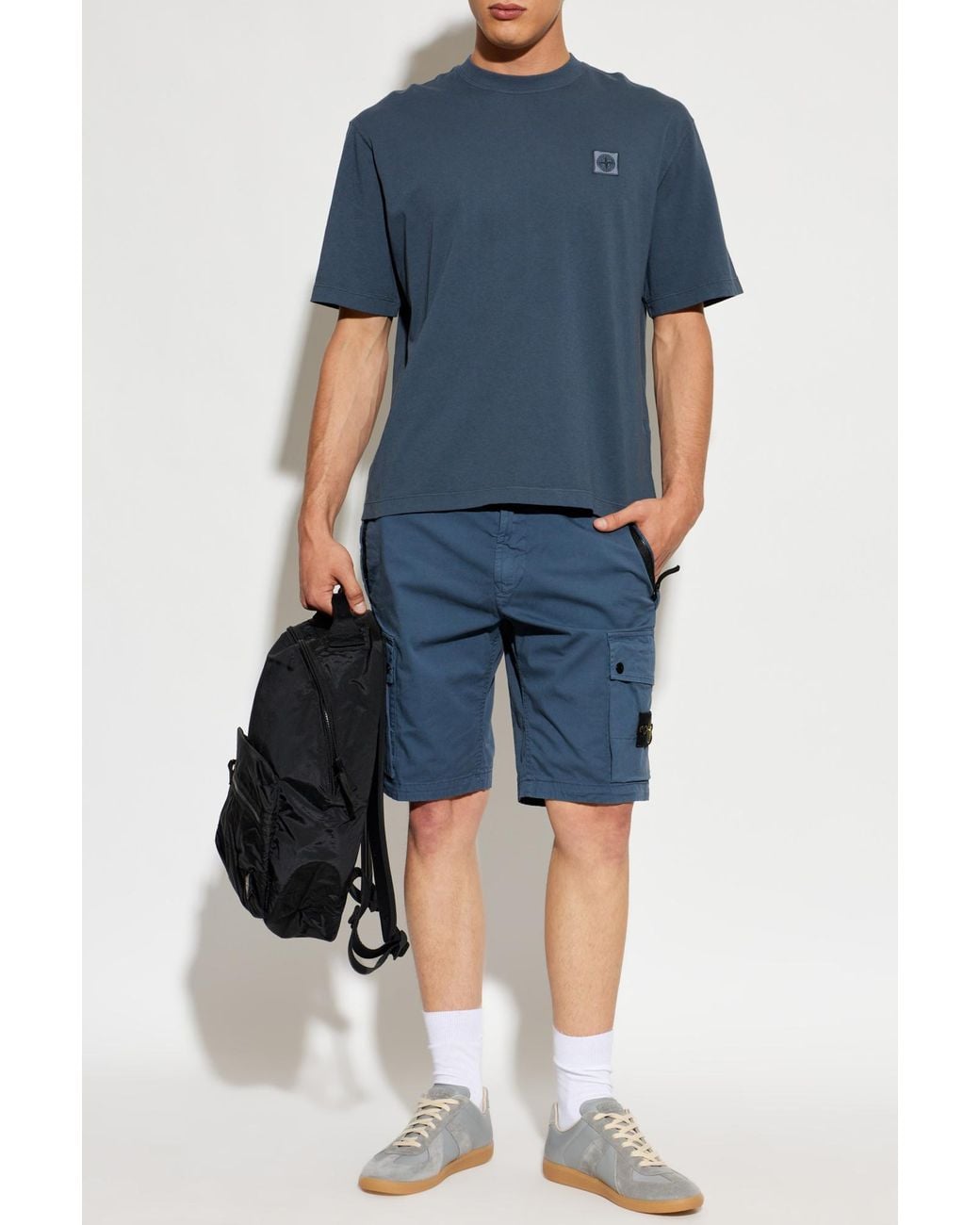 Stone Island Blue T-Shirt With Logo Patch for men