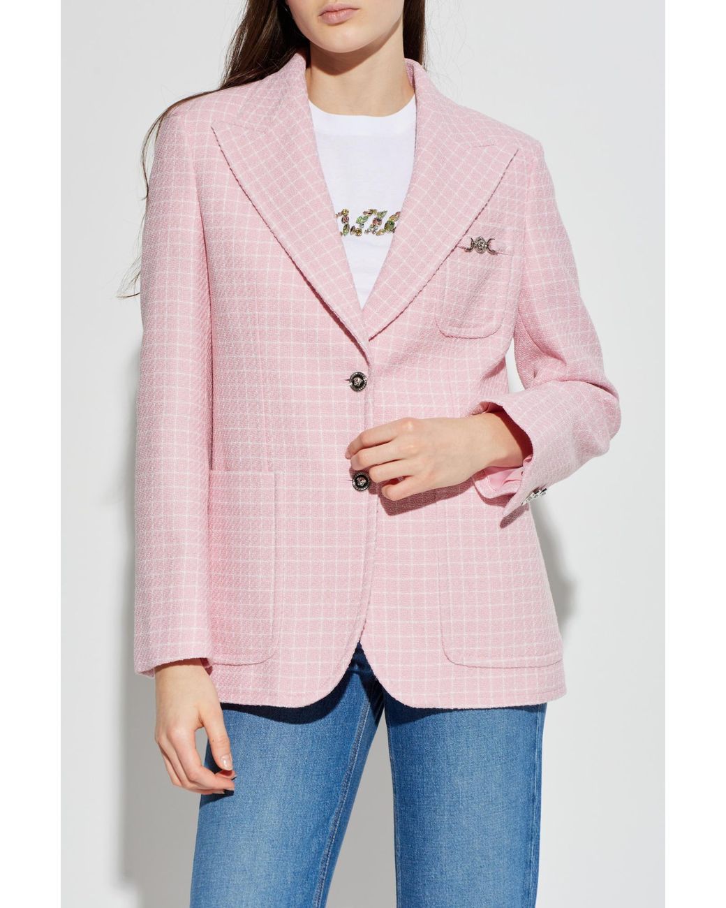 Versace Blue Checked Pattern Blazer