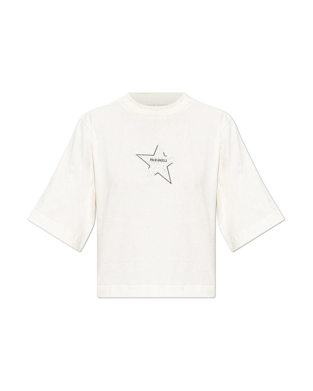 Palm Angels White Cotton T-Shirt With Print