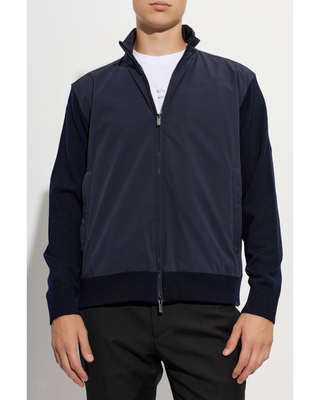 Paul & Shark Blue Cardigan With Stand-Up Collar for men