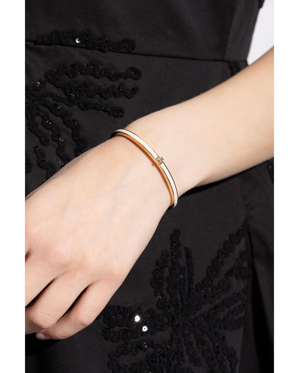 Tory Burch Natural Brass Bracelet With Logo