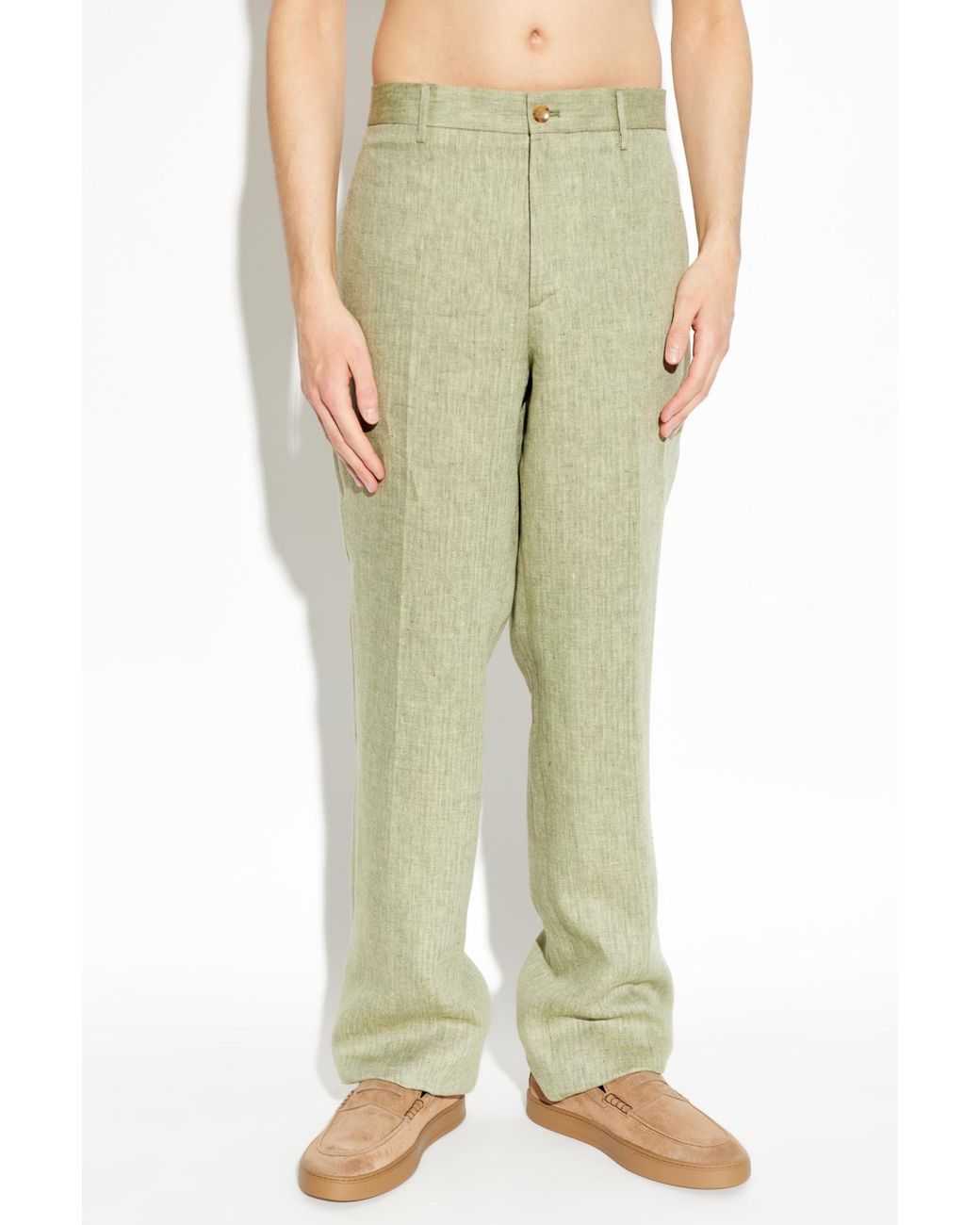 Etro White Linen Trousers With A Herringbone Pattern for men