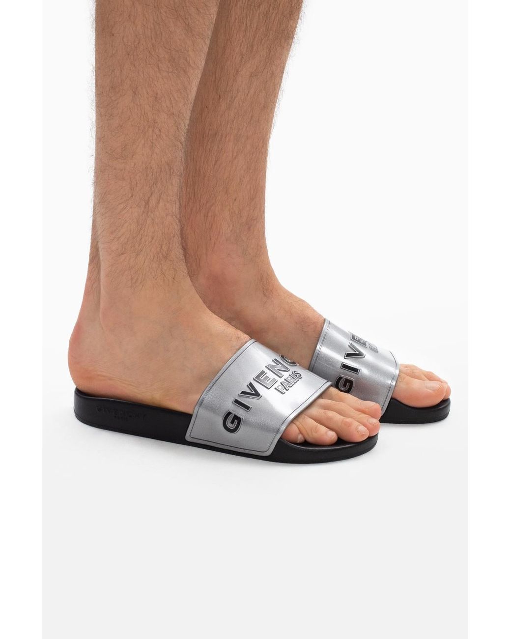 Givenchy Logo Slides in Metallic for Men Lyst