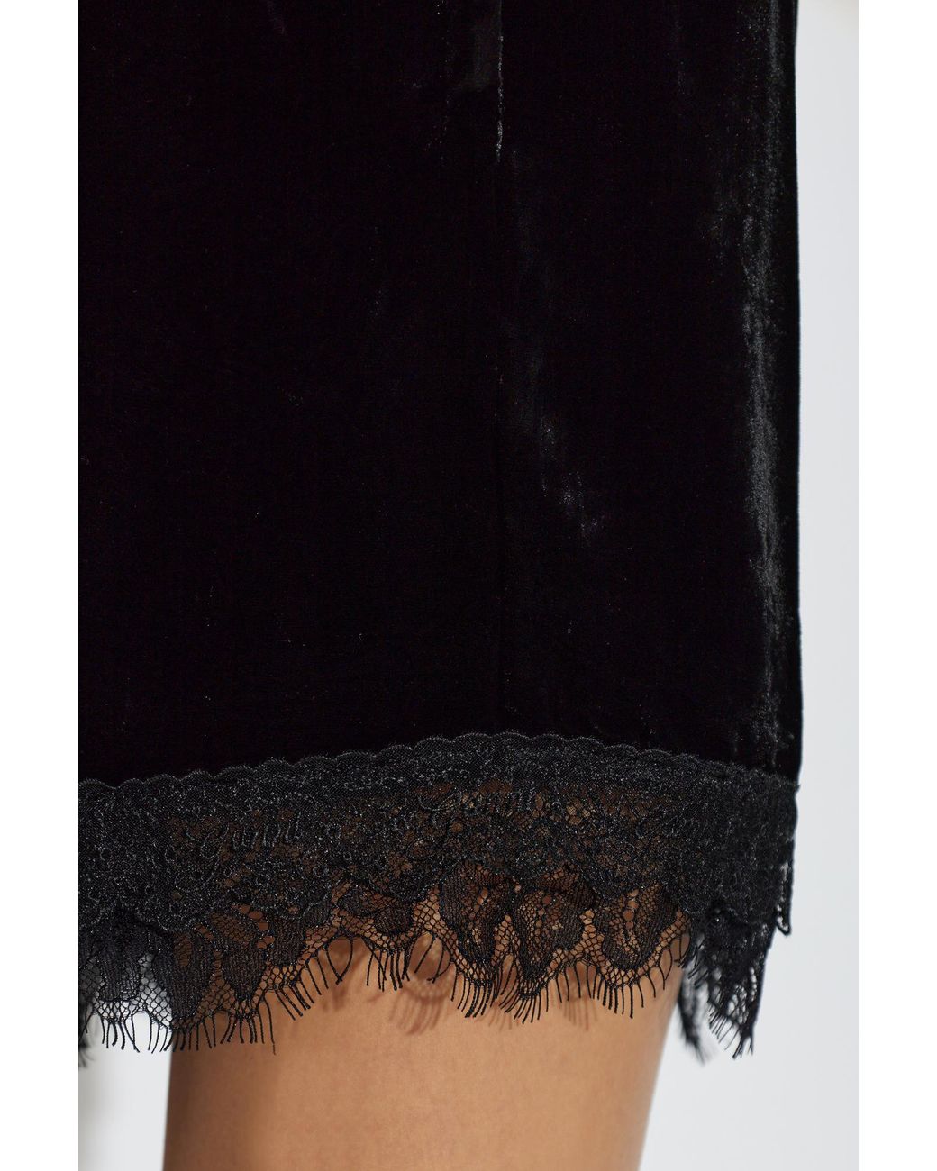 Ganni Black Velvet Shorts With Lace Trim