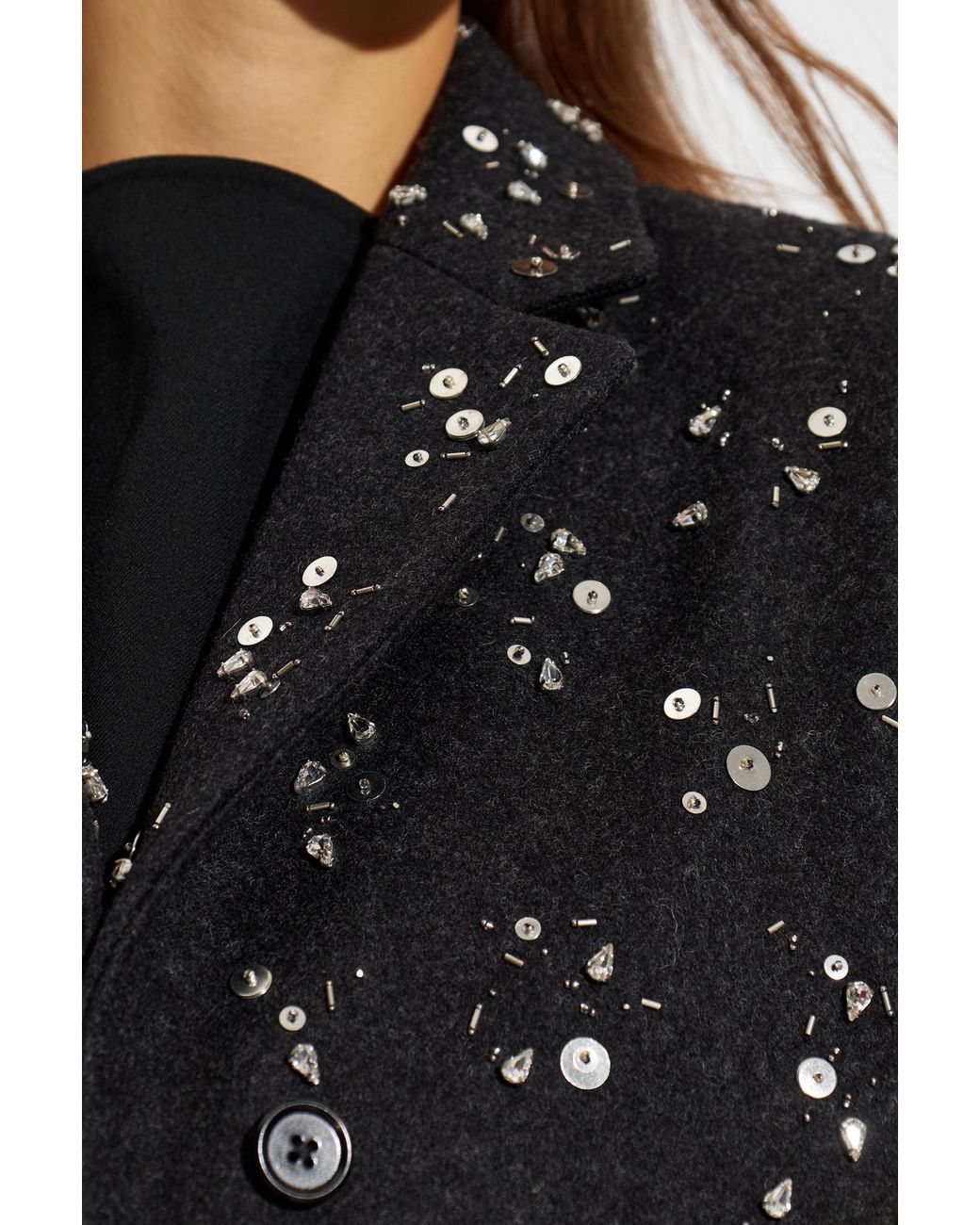 Jil Sander Black Wool Coat With Sequins