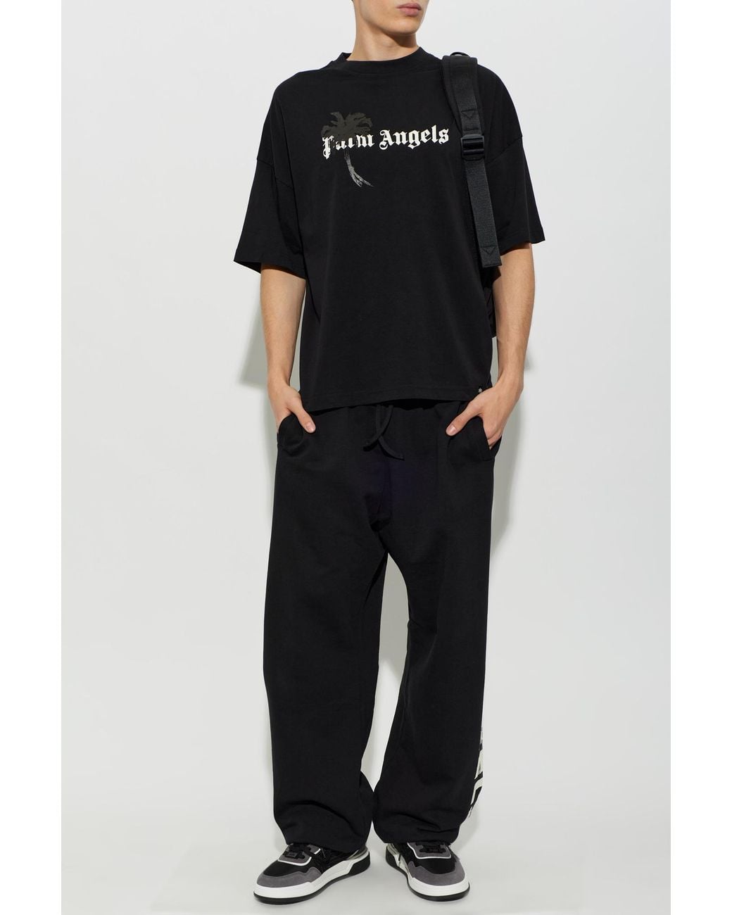 Palm Angels Black Cotton Printed T-Shirt for men