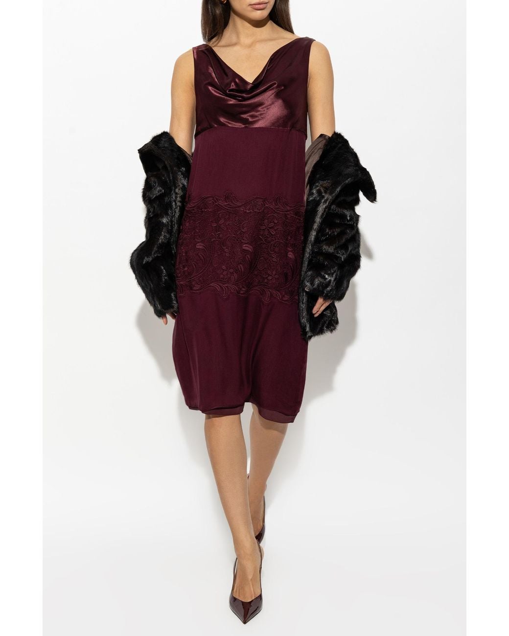 Ferragamo Purple Lace-Panel Midi Dress