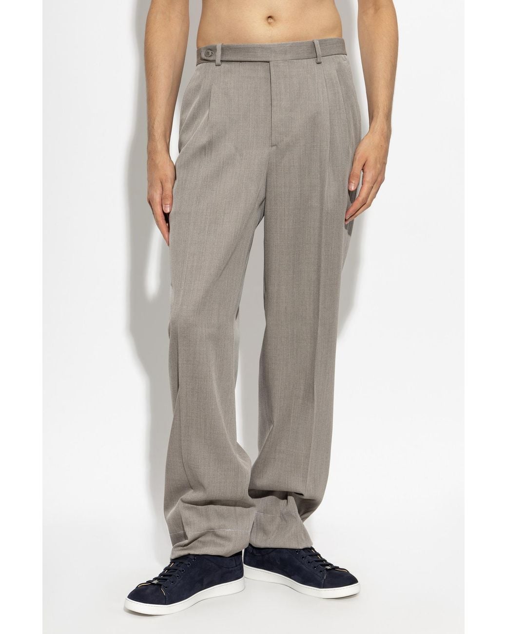 Brioni Gray Wool Pleated Trousers for men
