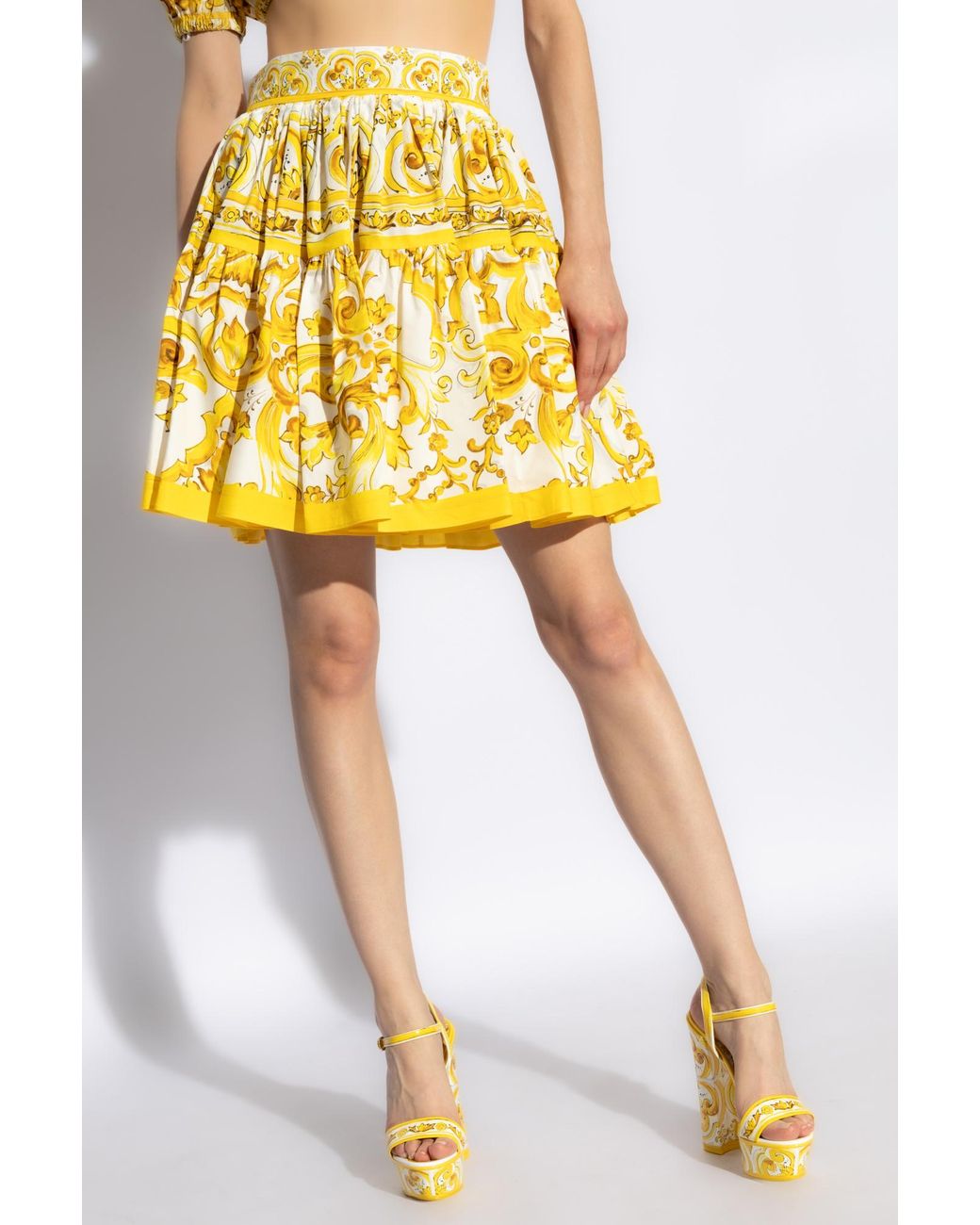 Dolce & Gabbana Skirt With `Majolica` Print in Yellow | Lyst