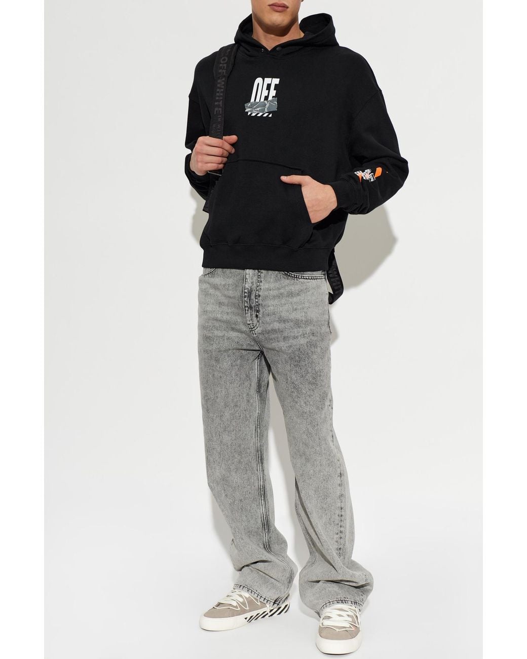 LAB C.O. OFF WHITE Gray Jeans With Printed Logo for men