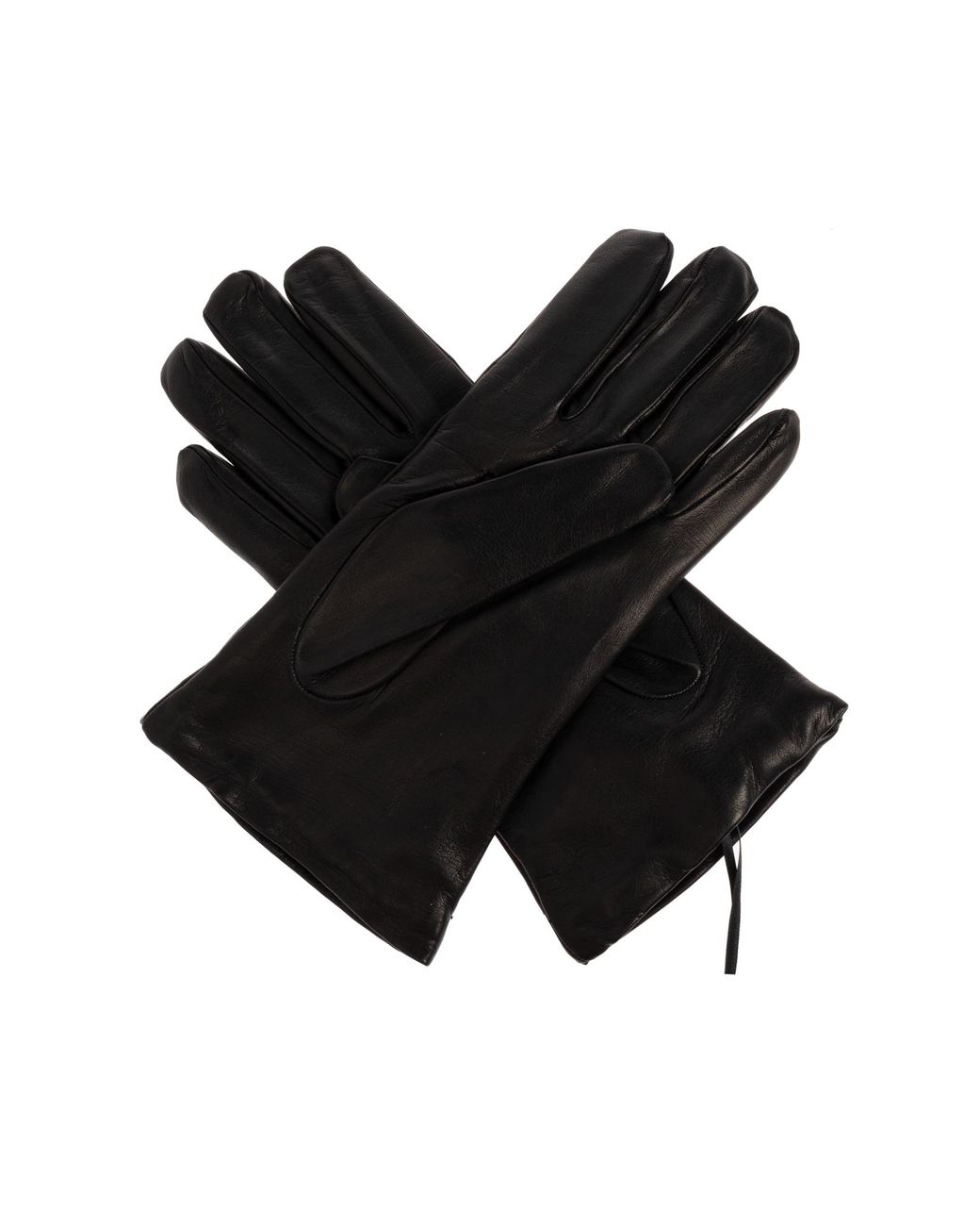 Moschino Black Leather Gloves With Printed Logo