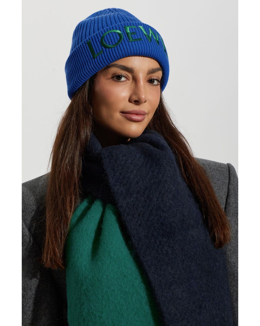 Loewe Blue Wool Beanie Hat With Logo