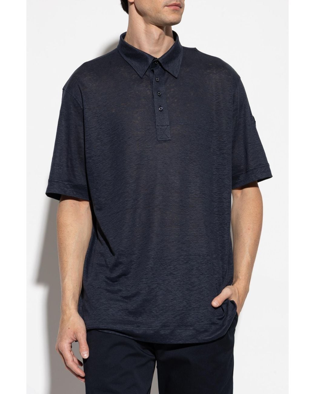Moncler Blue Linen Polo for men