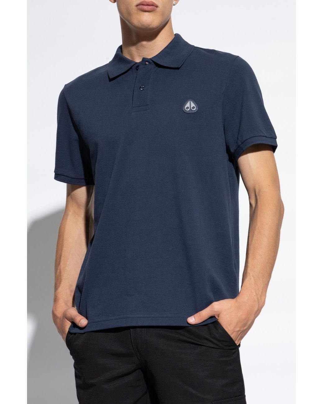 Moose Knuckles Blue Polo With Logo Patch for men