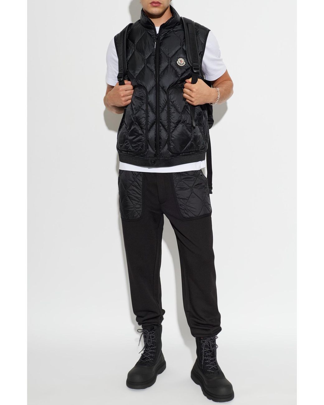 Moncler Black Quilted Vest With Logo Patch for men