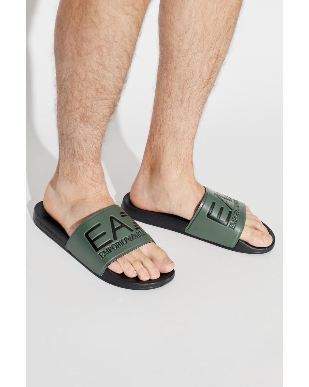 EA7 Green Rubber Flip-Flops With Logo for men