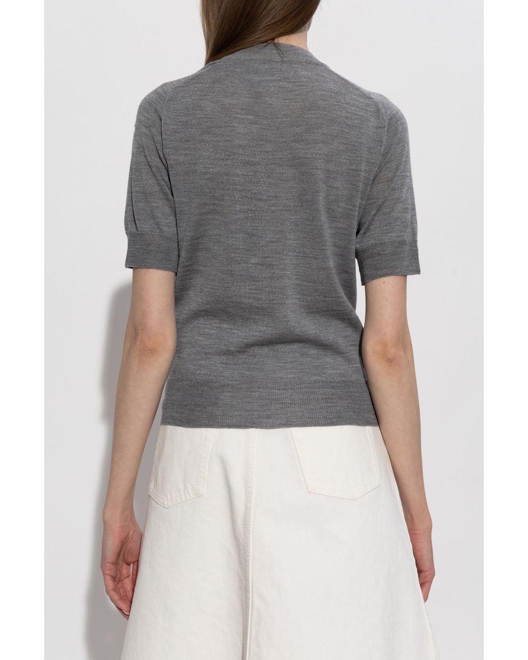 AMI Gray Wool Cardigan With Short Sleeves