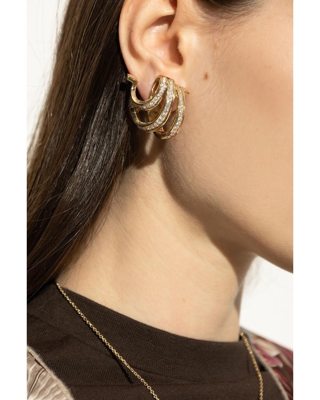 Ferragamo Metallic Clip-On Earrings With Shimmering Crystals